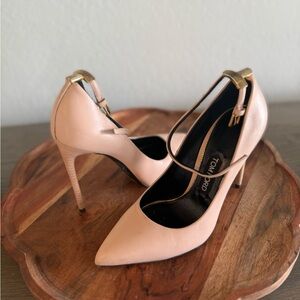 Tom Ford Pink Stiletto Pumps with Gold Accented Ankle Strap - Size 38